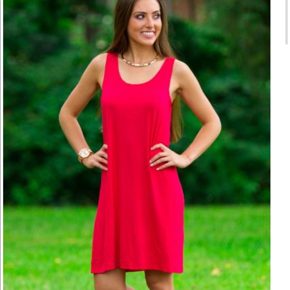 Red Peppermint Piko tank dress